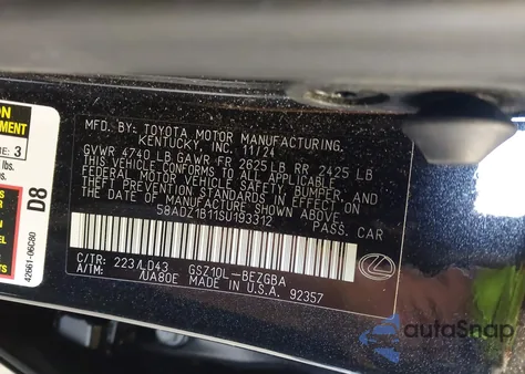 2025 Lexus Es 350 из США, поврежденный, VIN 58ADZ1B11SU193312